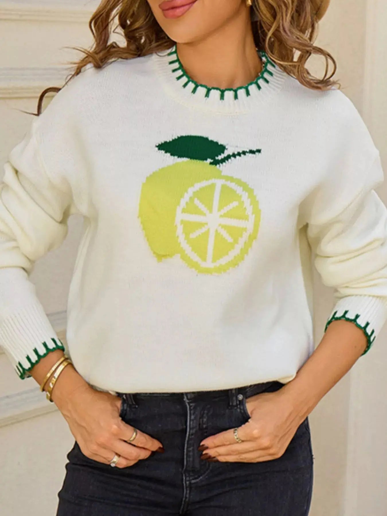Lemon Round Neck Sweater Simply Love