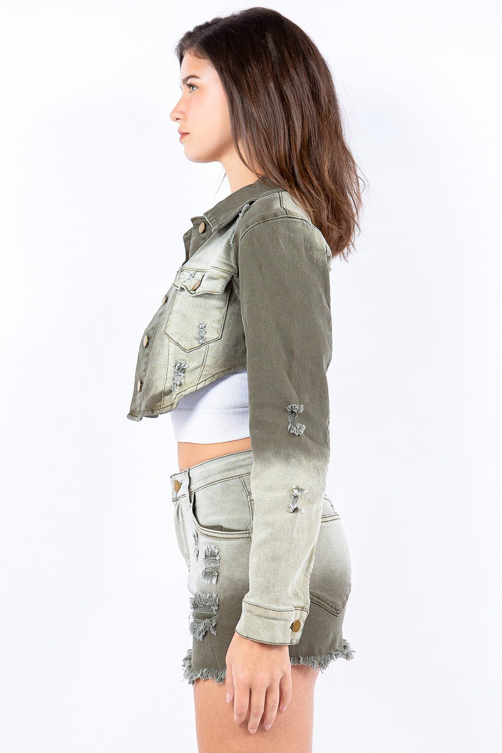 Distressed ombre cropped jacket