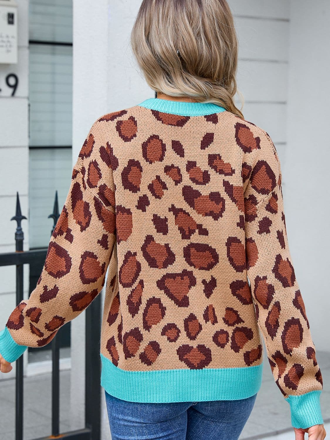 Leopard Round Neck Long Sleeve Sweater.