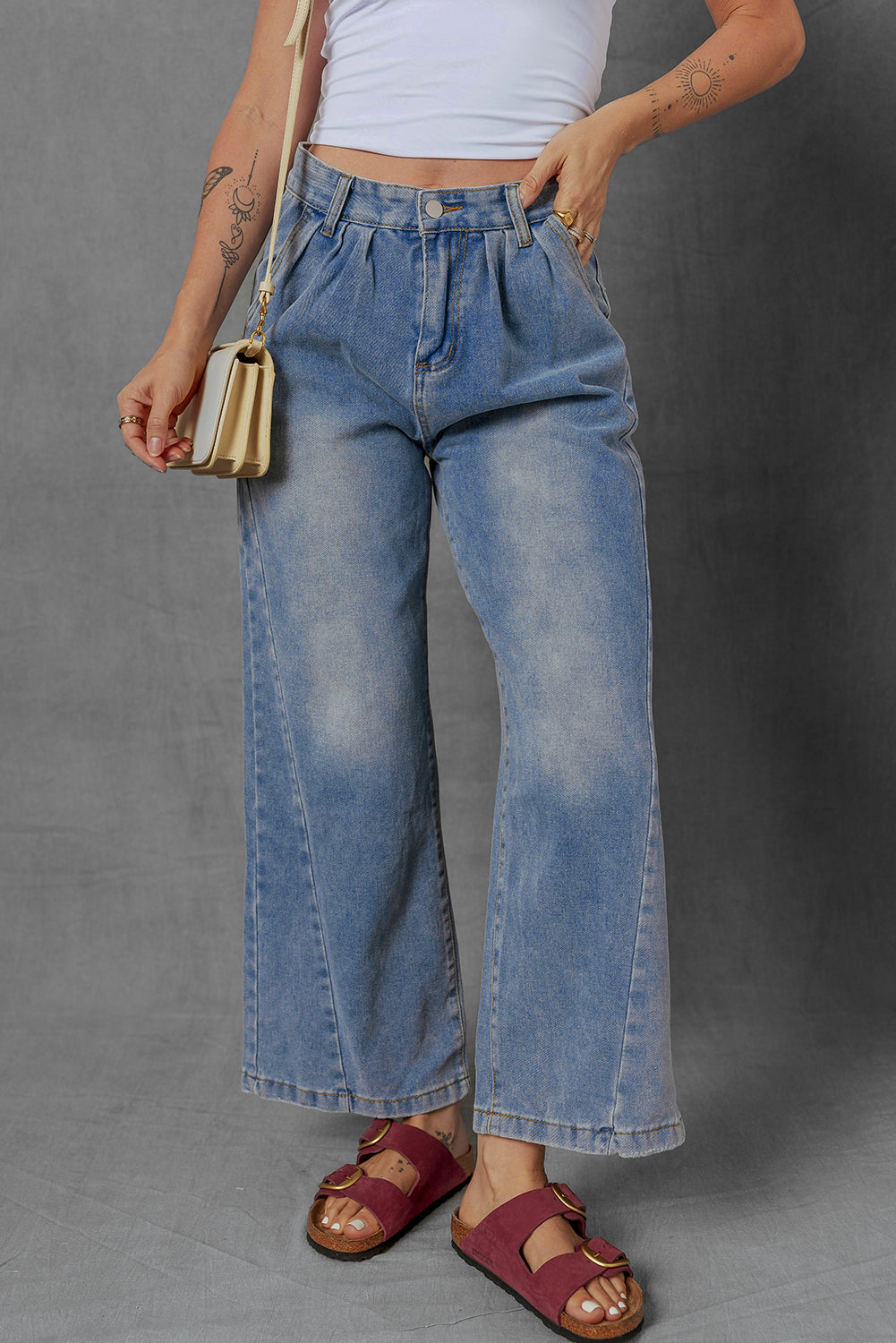 Love Salve  Ashleigh Blue Washed Pleated Detail Wide Leg Love Salve
