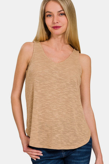 Zenana V-Neck Curved Hem Tank.