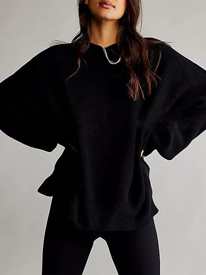 Cozy chic long sleeve sweater with side slits