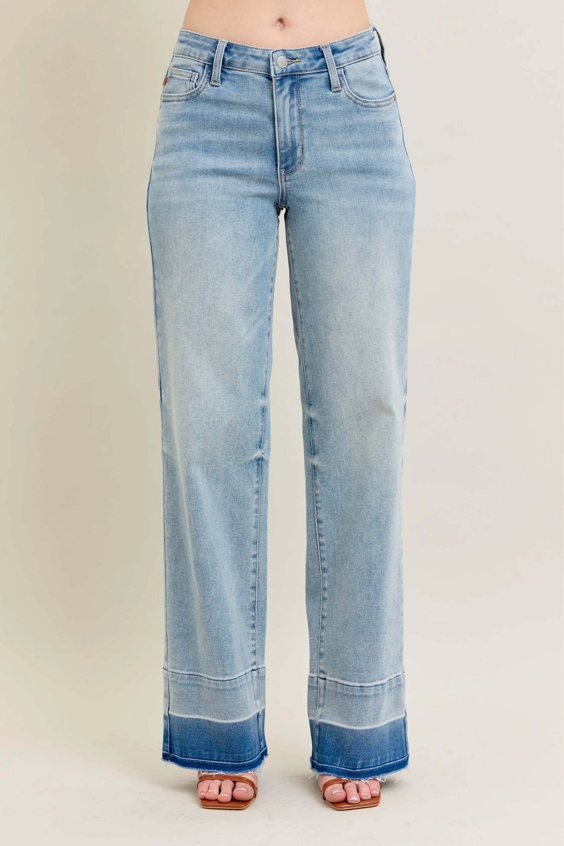 Judy Blue Plus Size Full Size Wide Leg Jeans with Released Hem - Love Salve 