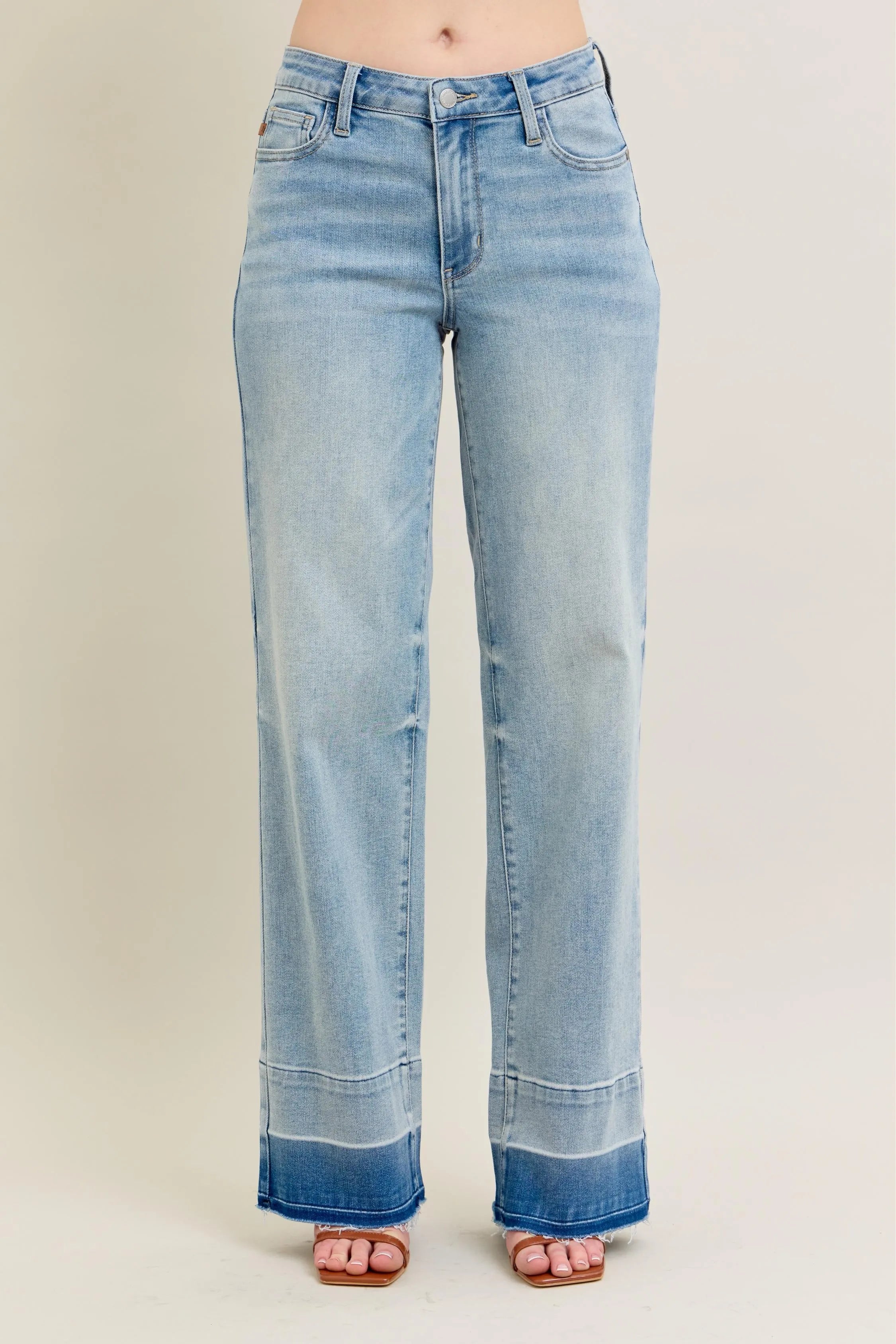 Judy Blue Plus Size Full Size Wide Leg Jeans with Released Hem - Love Salve 
