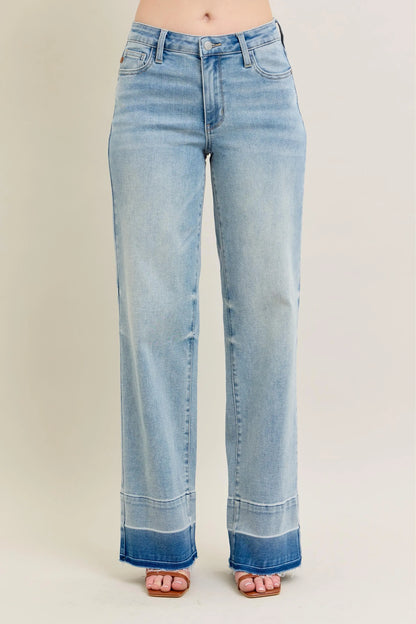 Judy Blue Plus Size Full Size Wide Leg Jeans with Released Hem - Love Salve 