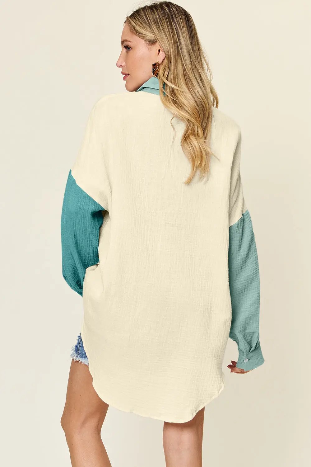 Double Take Full Size Pocketed Texture Button Up Shirt - Love Salve