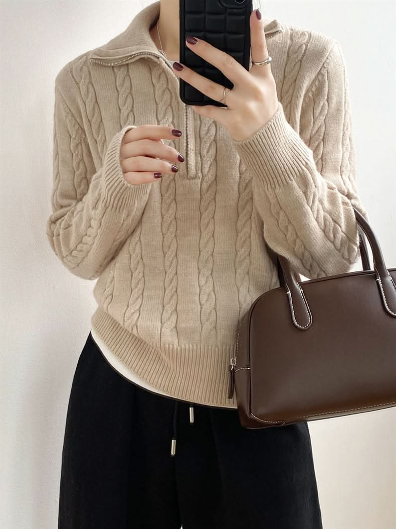 Cozy cable-knit half zip sweater with moderate stretch