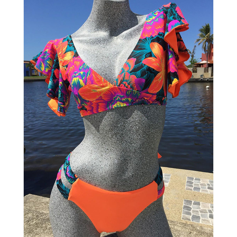 Sexy Brazilian Bikini Pleated Split Swimsuit Women Printed Ruffled Bella Mia