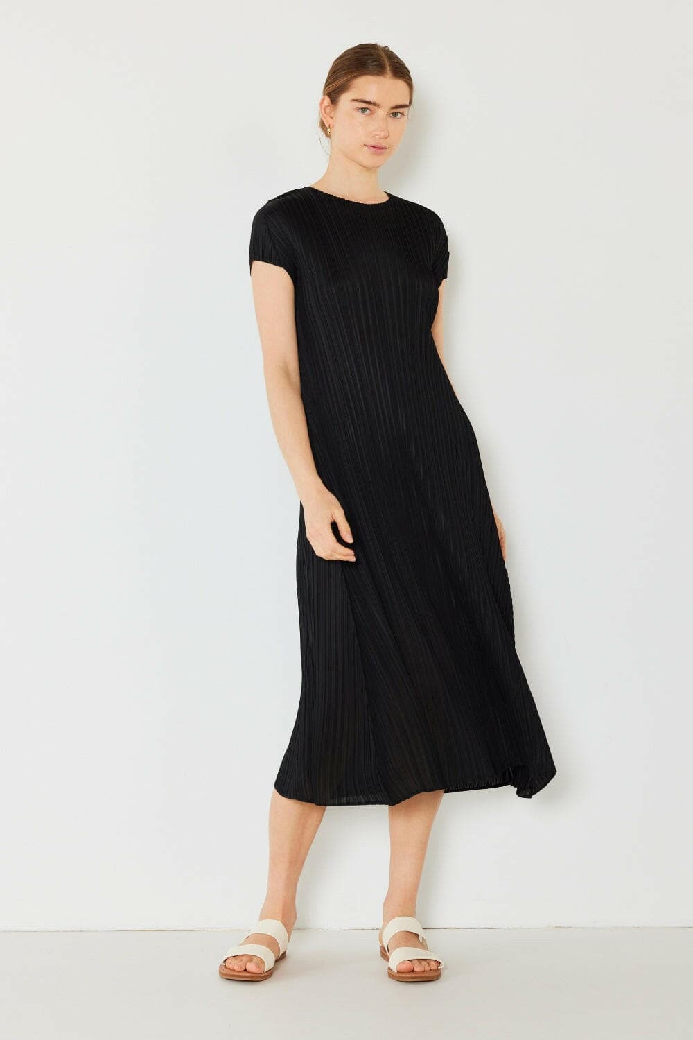 Marina West Swim Pleated Cap Sleeve A-Line Dress.