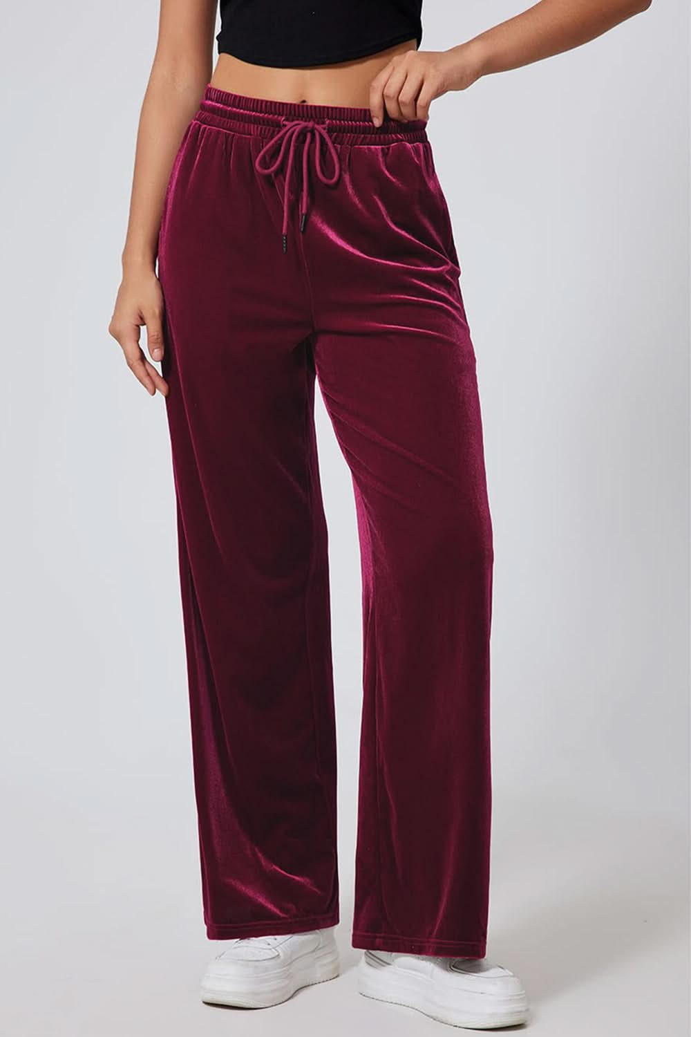 Elastic Waist Straight Leg Pants with Drawstring Closure