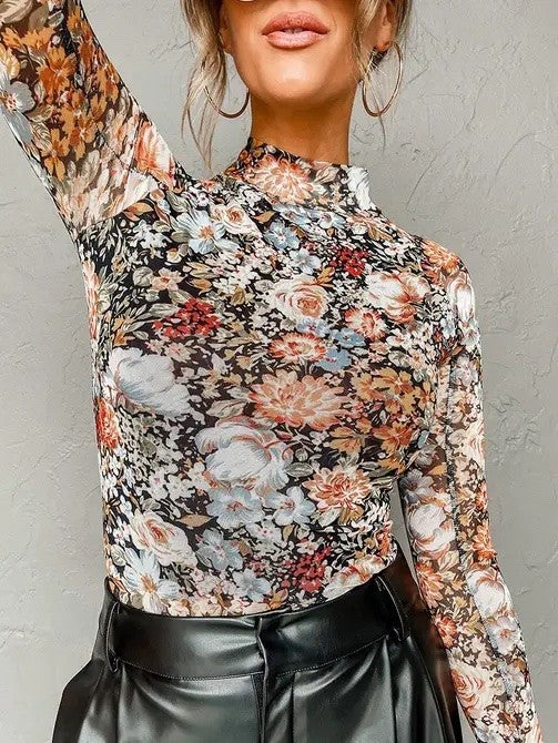 Leopard print long sleeve mesh top Miss Sparkling
