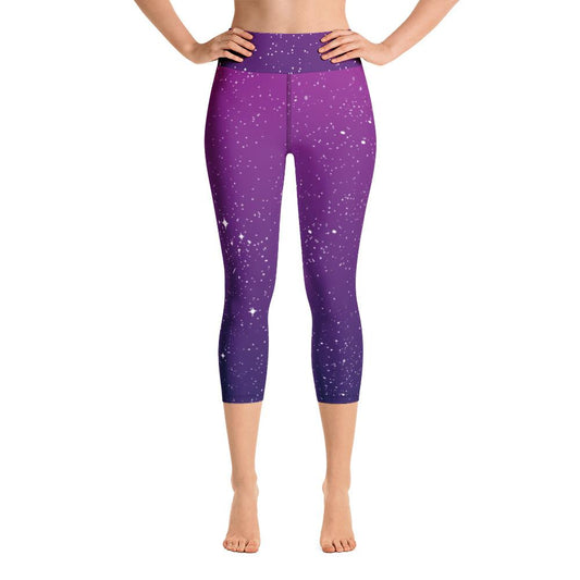 Purple Pink Ombre Diamonds Capri Leggings with Pockets MM