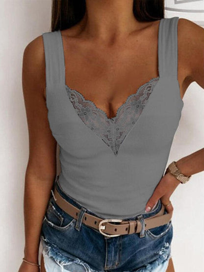 Full Size Lace Detail Sweetheart Neck Tank.