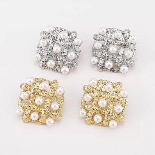 Pearl Grid Square Stud Earrings Simply Love