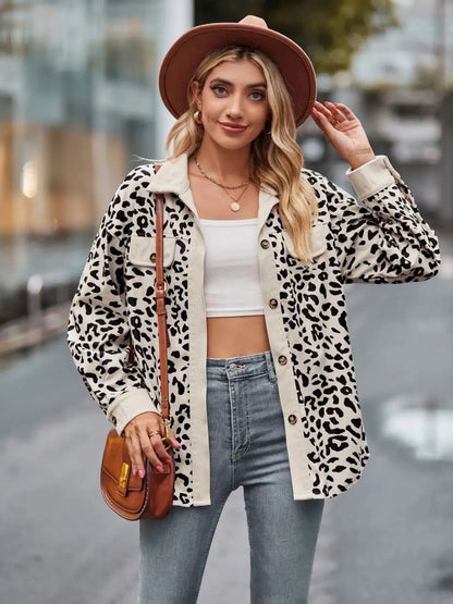 Leopard Print Button-Up Contrast Shacket