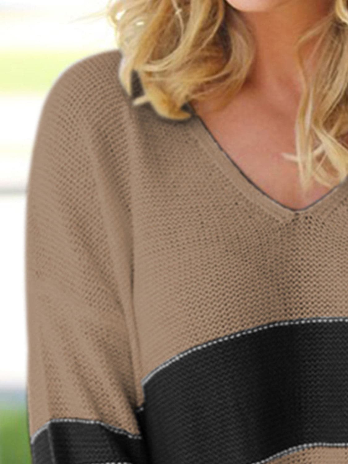 Striped V-Neck Long Sleeve Sweater.