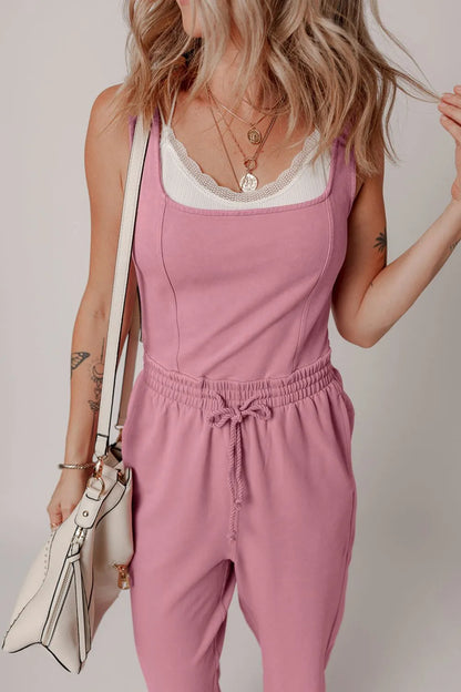 Elastic Waist Sleeveless Square Neck Jumpsuit