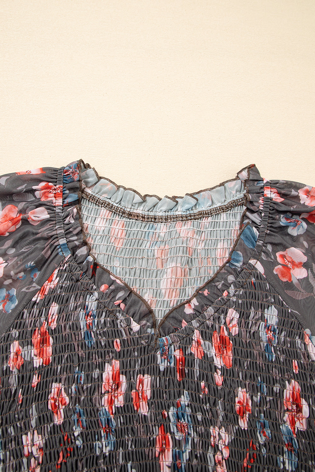 Brown Frilly Smocked Bodice Mesh Long Sleeve Mini Dress Dear-Lover Dropshipping