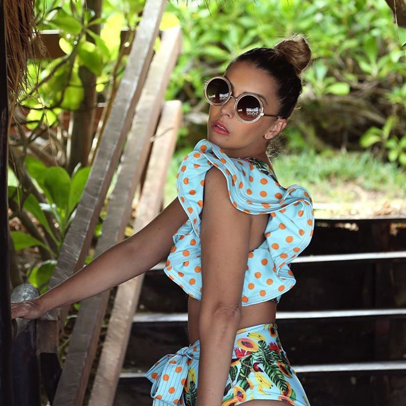 bikini Split Bikini Swimsuit Women Ruffled High Waist with Straps Bella Mia