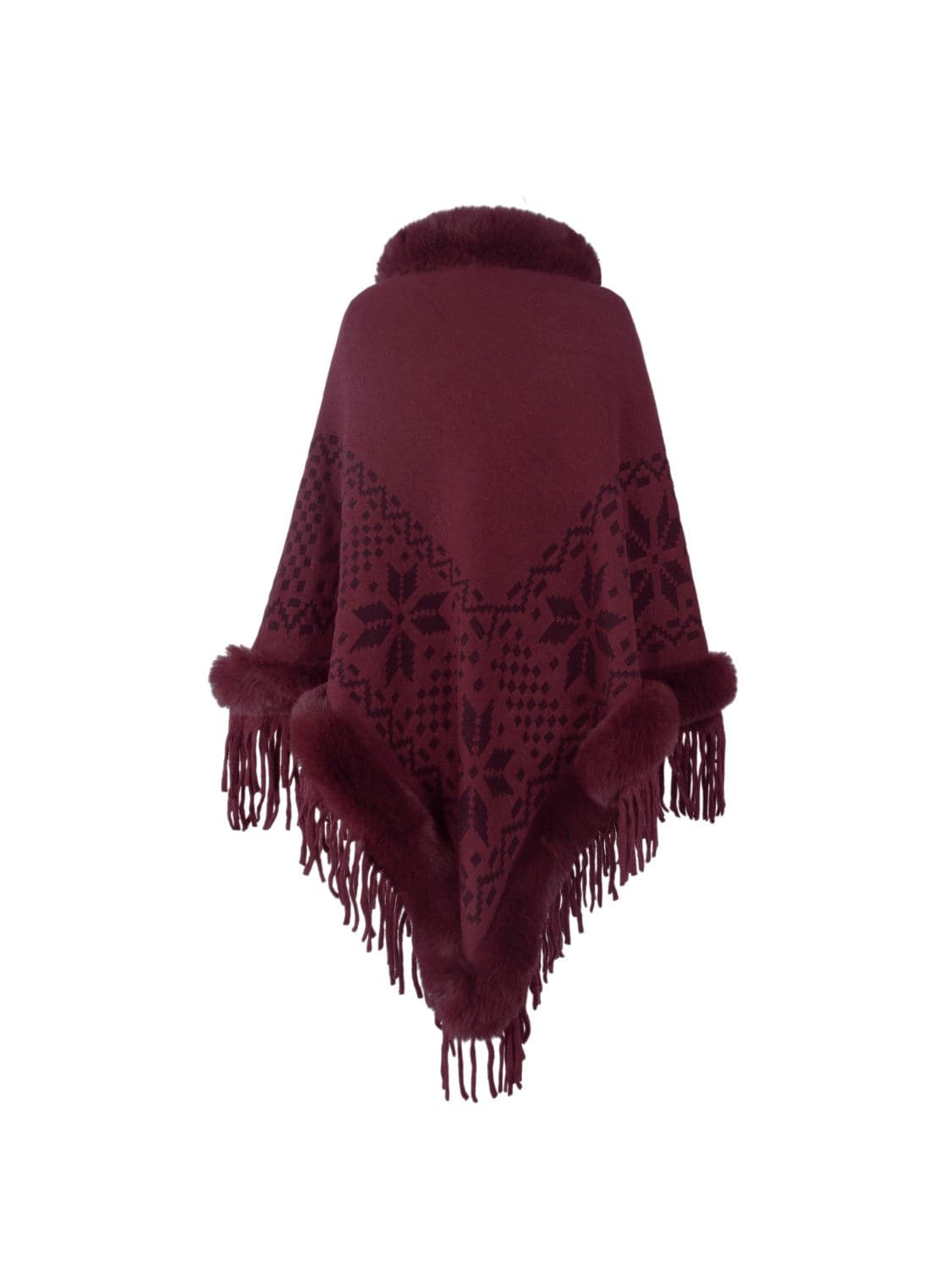 Fringe Geometric Cape Sleeve Poncho.