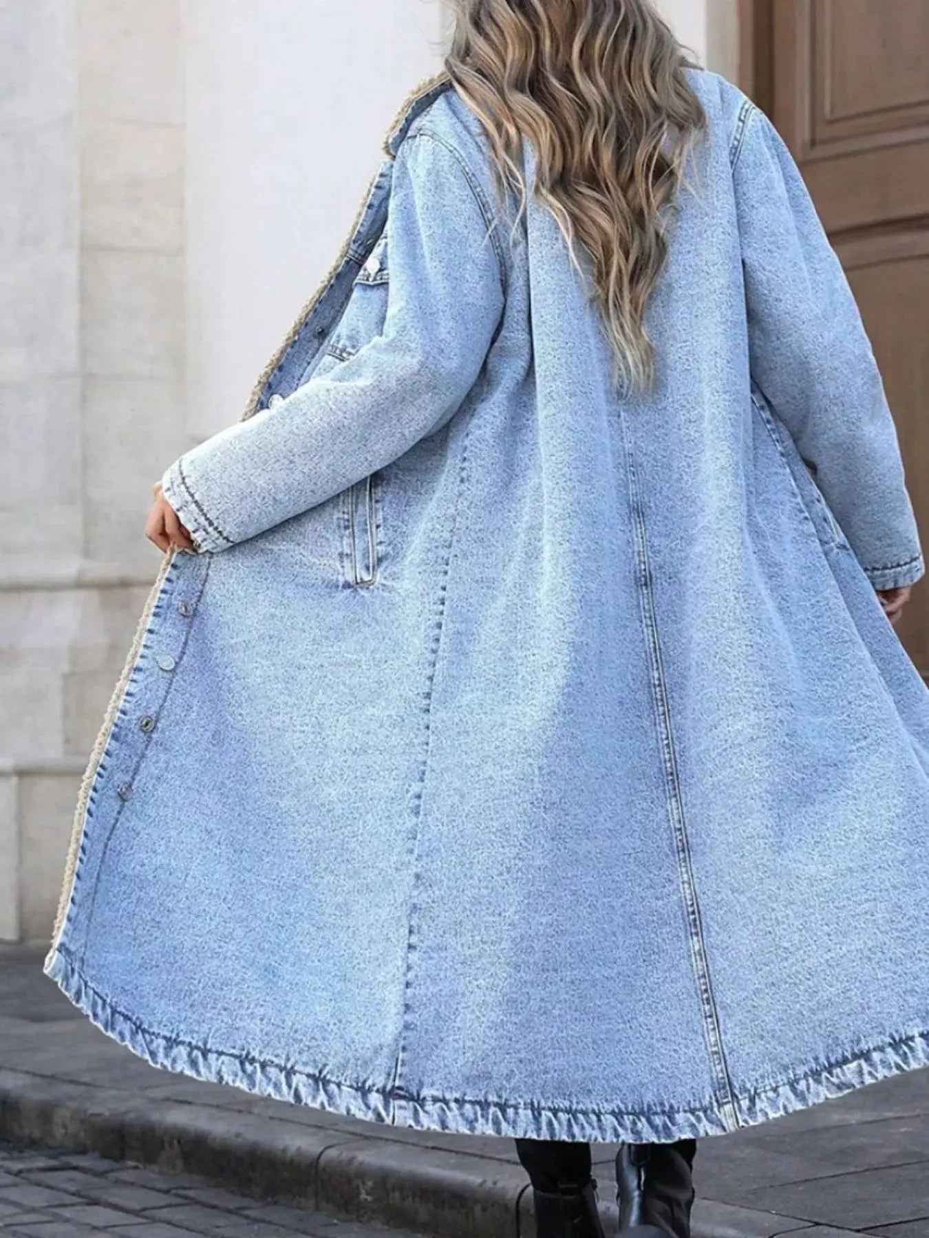 Sherpa Lined Longline Denim Jacket Simply Love