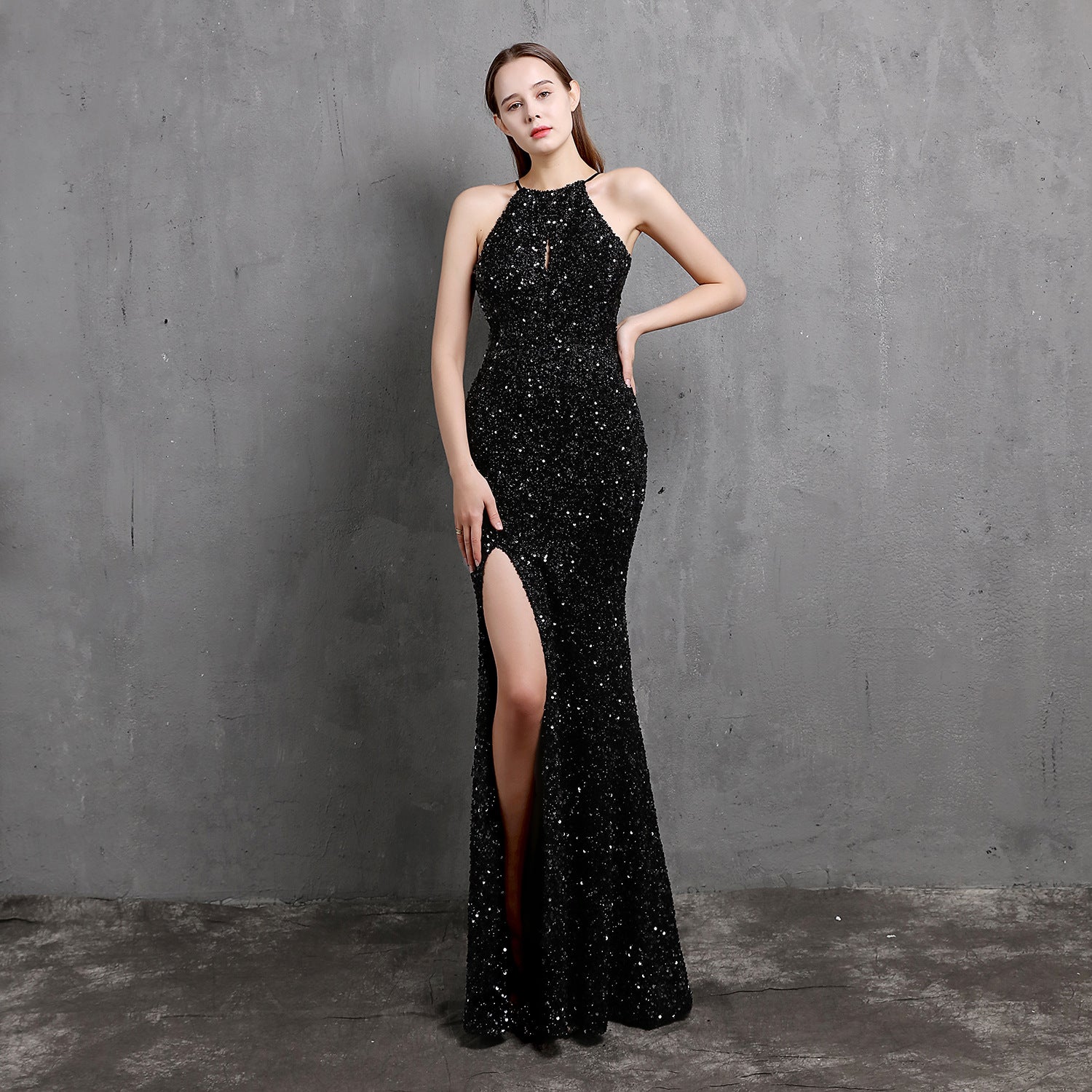 Heavy Craft Colorful Sequin Socialite Gathering Party Evening Dress Sexy Long Slimming Toast Dress Bride Formal Gown Bella Mia