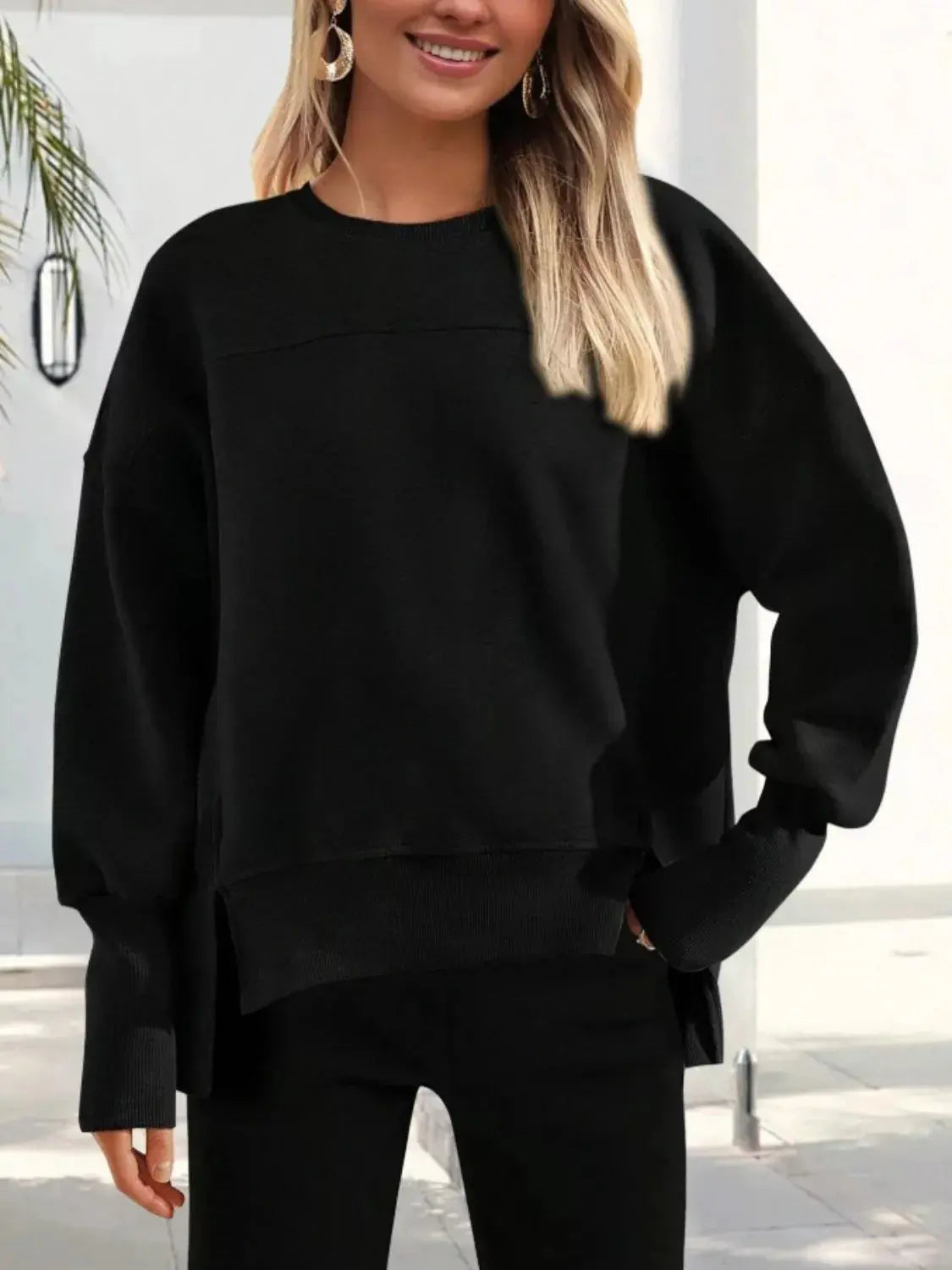 Casual Loose Side Slit Sweatshirt Simply Love