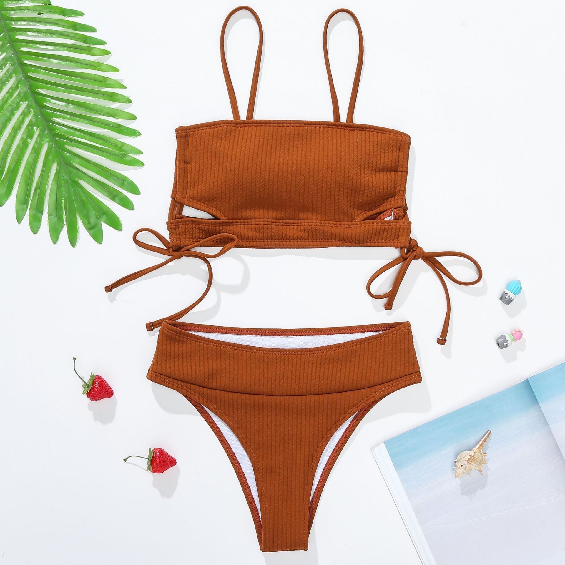 Bikini Rib Fabric Sexy Lace-up High Waist Swimsuit Popular Women Bella Mia