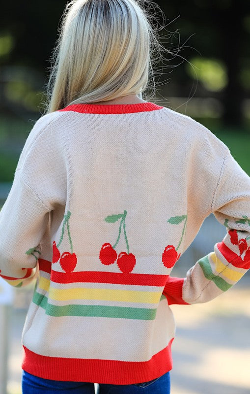 Cherry Retro Stripe Cardigan Miss Sparkling