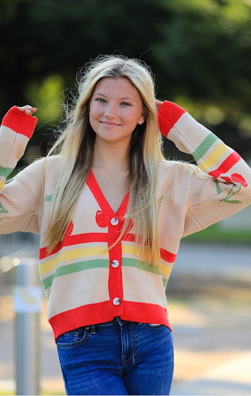 Cherry Retro Stripe Cardigan Miss Sparkling