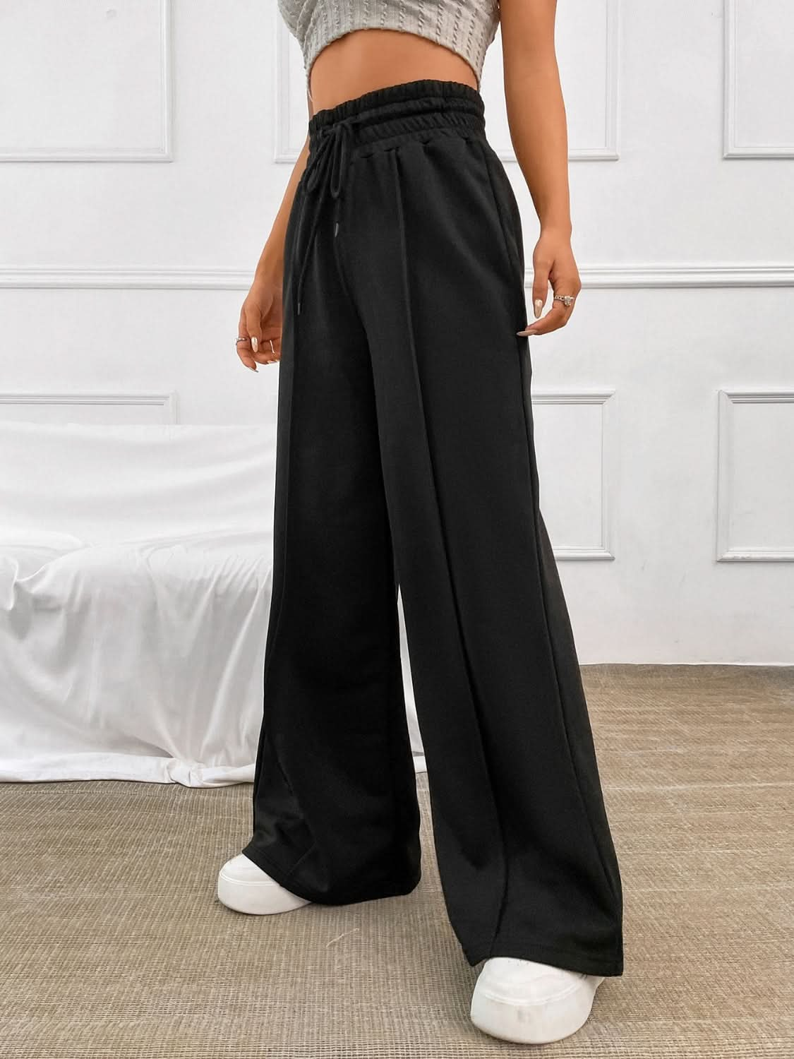 Effortlessly chic wide leg pants with adjustable drawstring waist