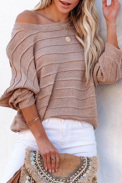 Striped Ribbed Trim Round Neck Sweater.