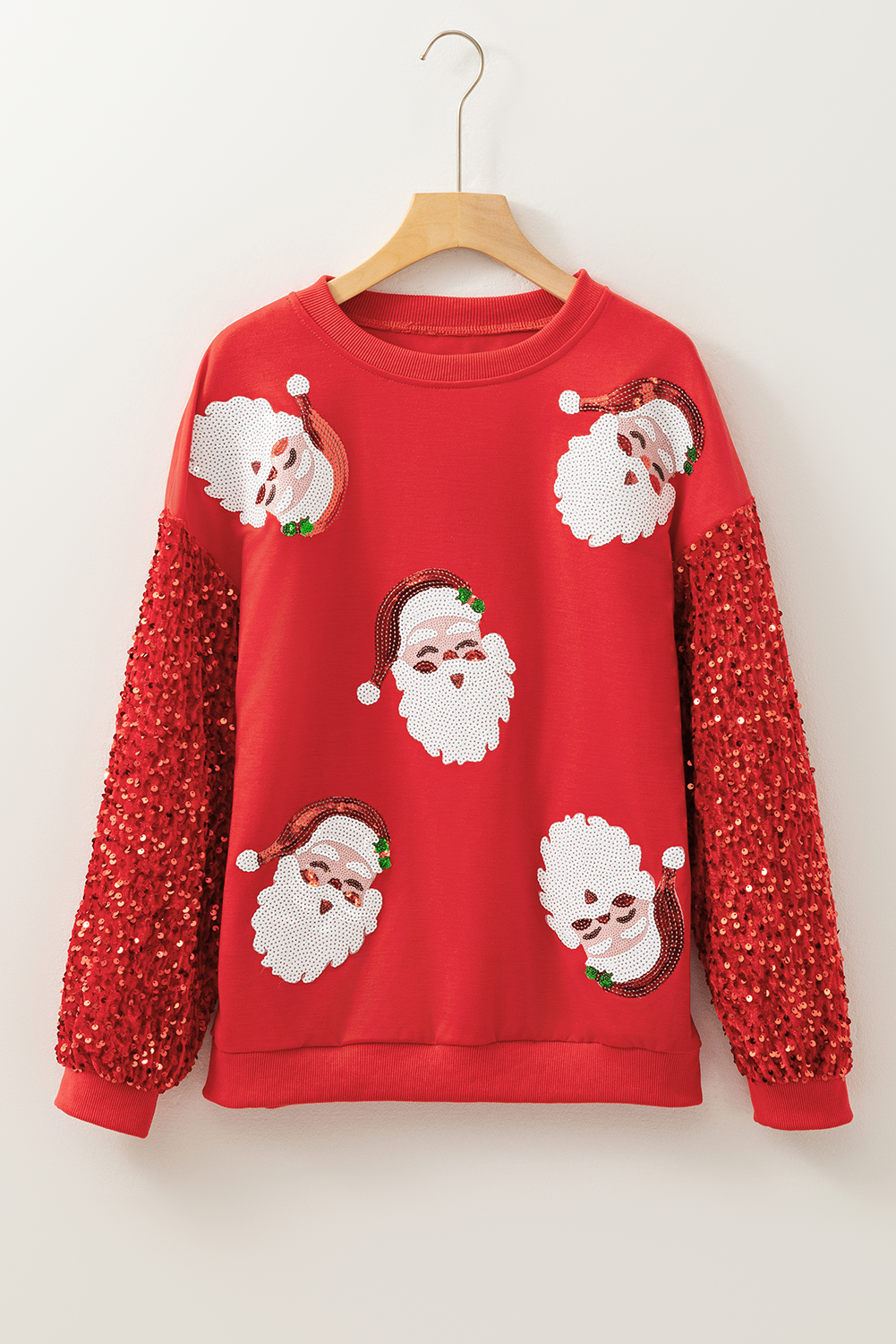 Fiery Red Sequined Santa Claus Long Sleeve Christmas Sweatshirt