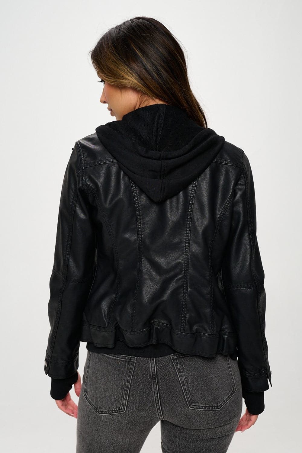 Vegan leather double zip hoodie