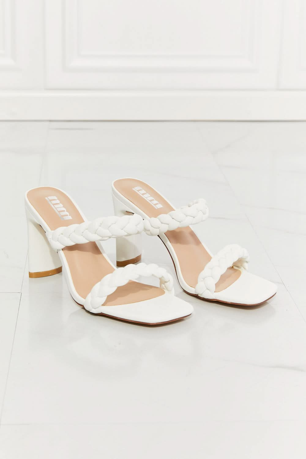 MMShoes In Love Double Braided Block Heel Sandal in White