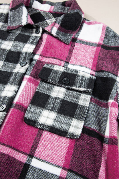 Colorful plaid block shacket with utility pockets