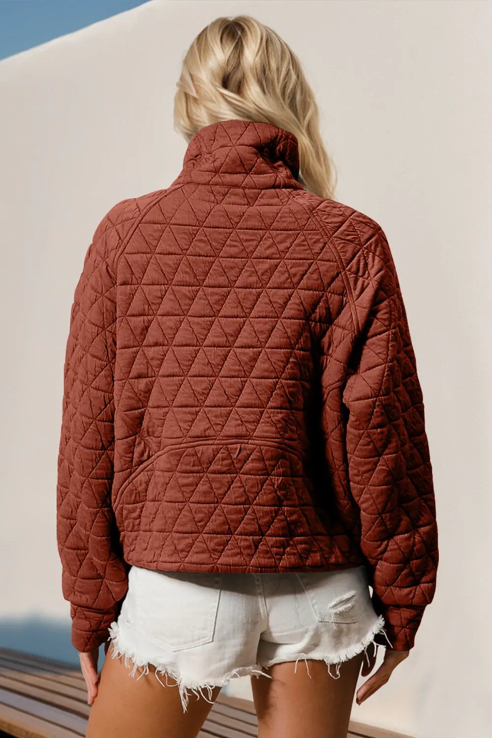 Double Take Half Zip Long Sleeve Quilted Sweatshirt with Pocket - Love Salve