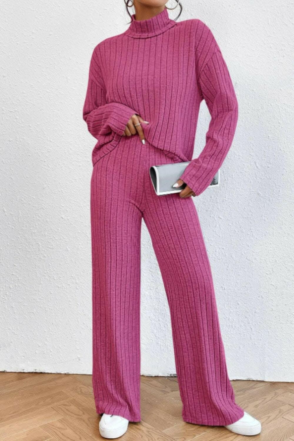 Chic mock neck top & pants set - Love Salve 