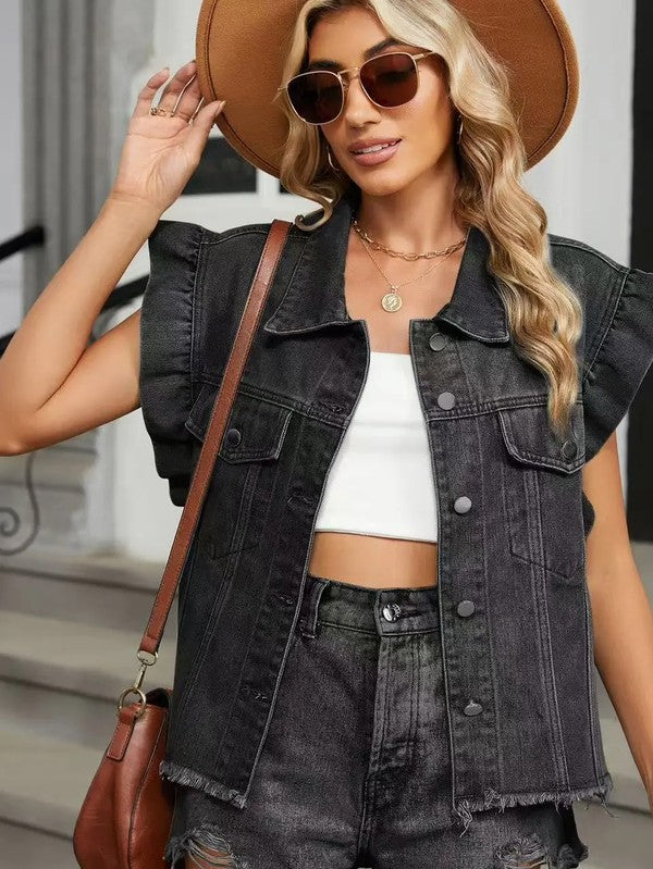 Short sleeve ruffle denim vest Miss Sparkling