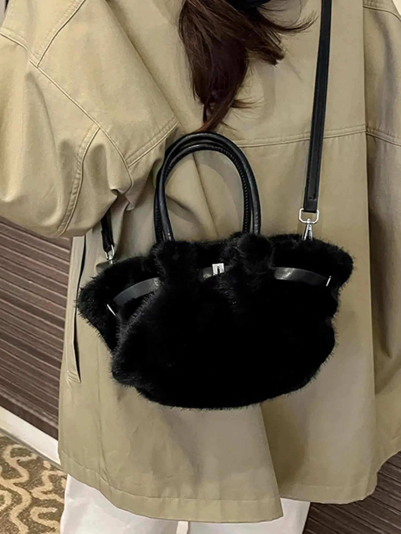 Fluffy Crossbody Bag with Buckle Detail Simply Love