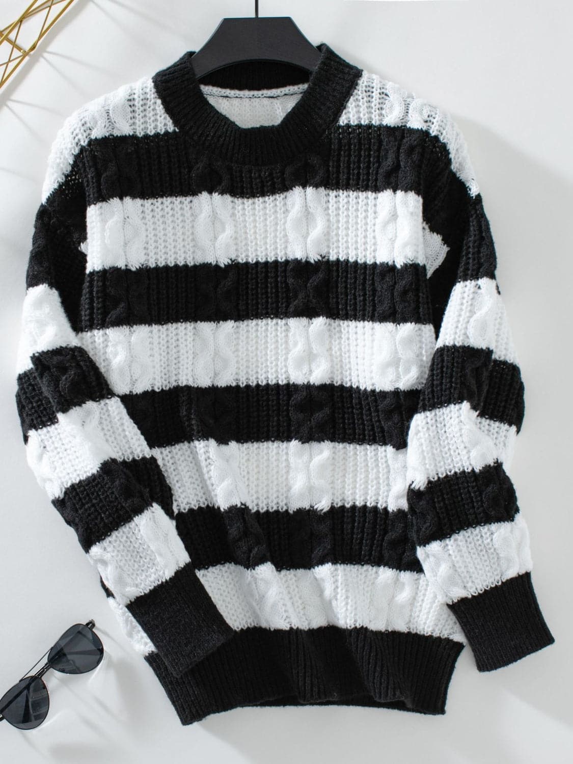 Classic striped long sleeve sweater with round neckline