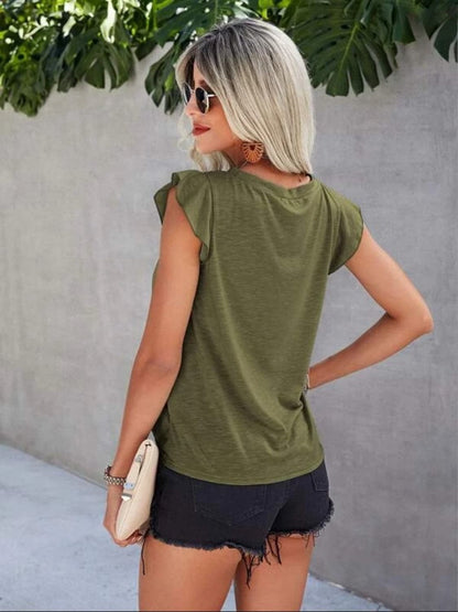 Sheer ruffled cap sleeve tee