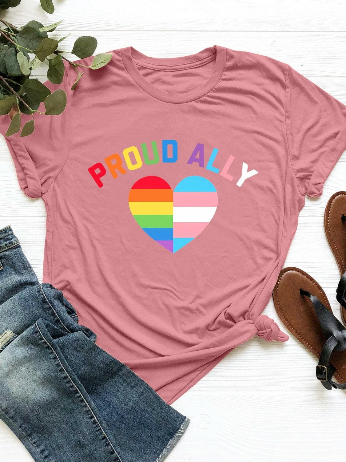 PROUD ALLY Round Neck Short Sleeve T-Shirt.