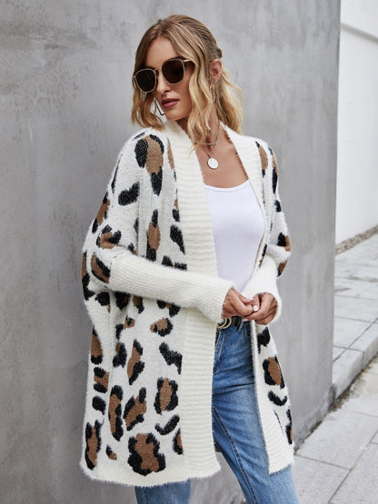 Leopard Pattern Fuzzy Cardigan.