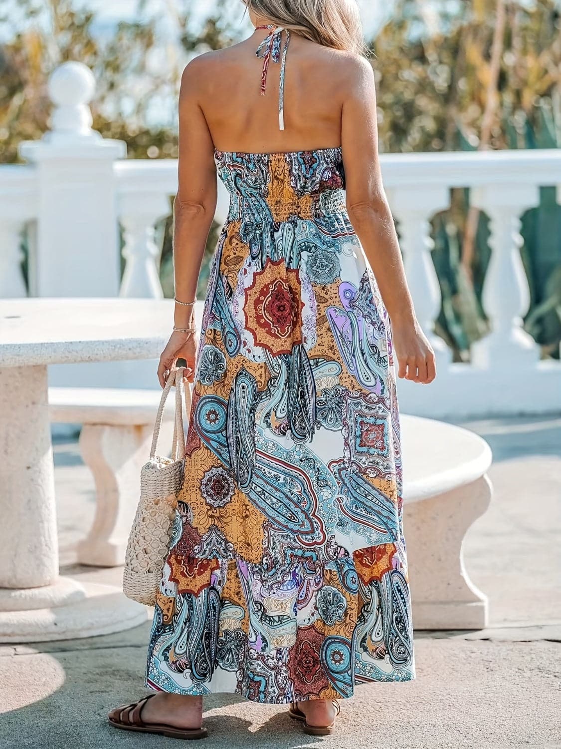 Printed Halter Neck Maxi Dress.