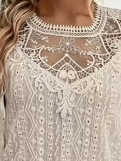 Lace Eyelet Long Sleeve Top.