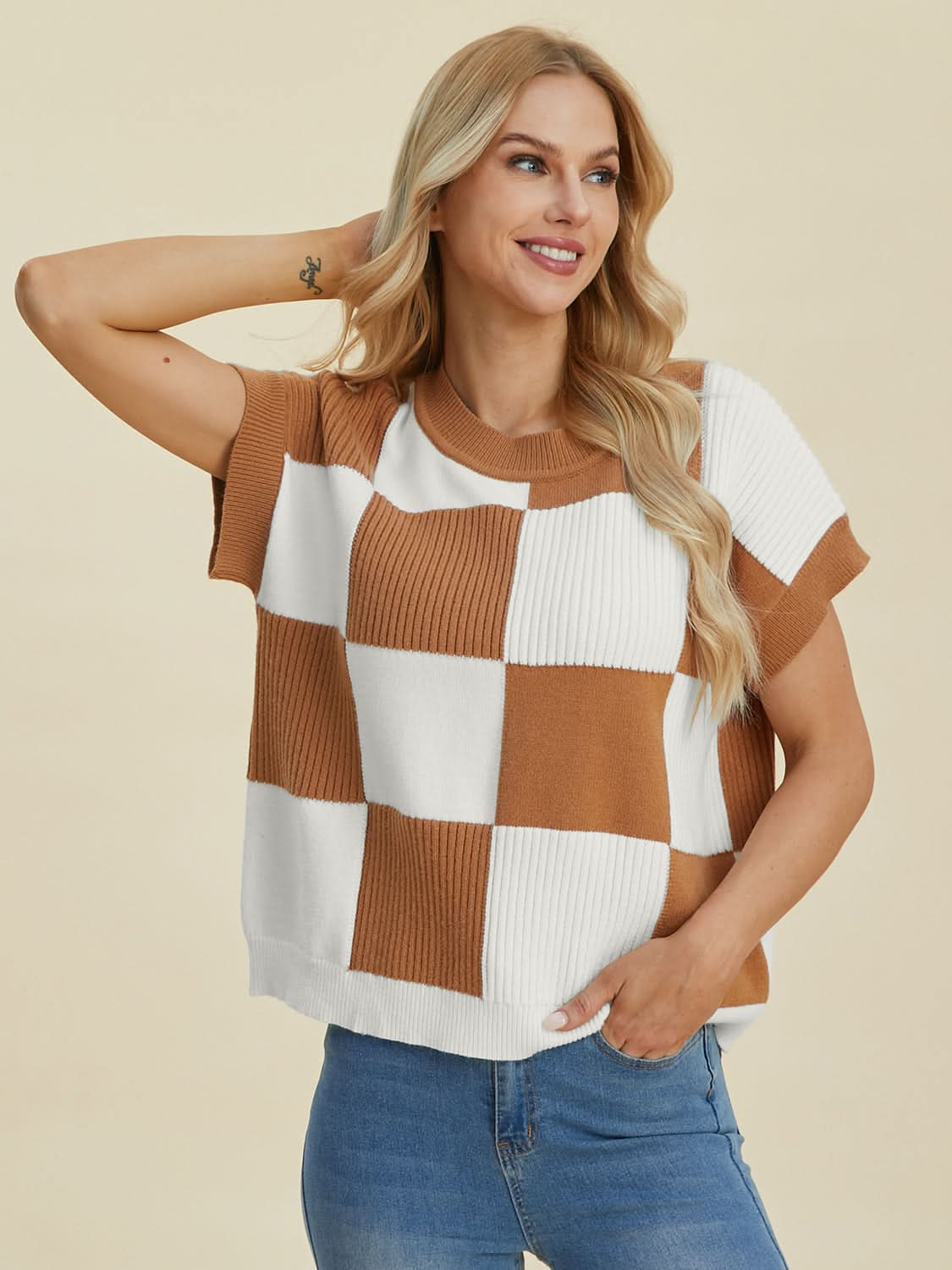 Chic Checkered Sweater - Plus Size