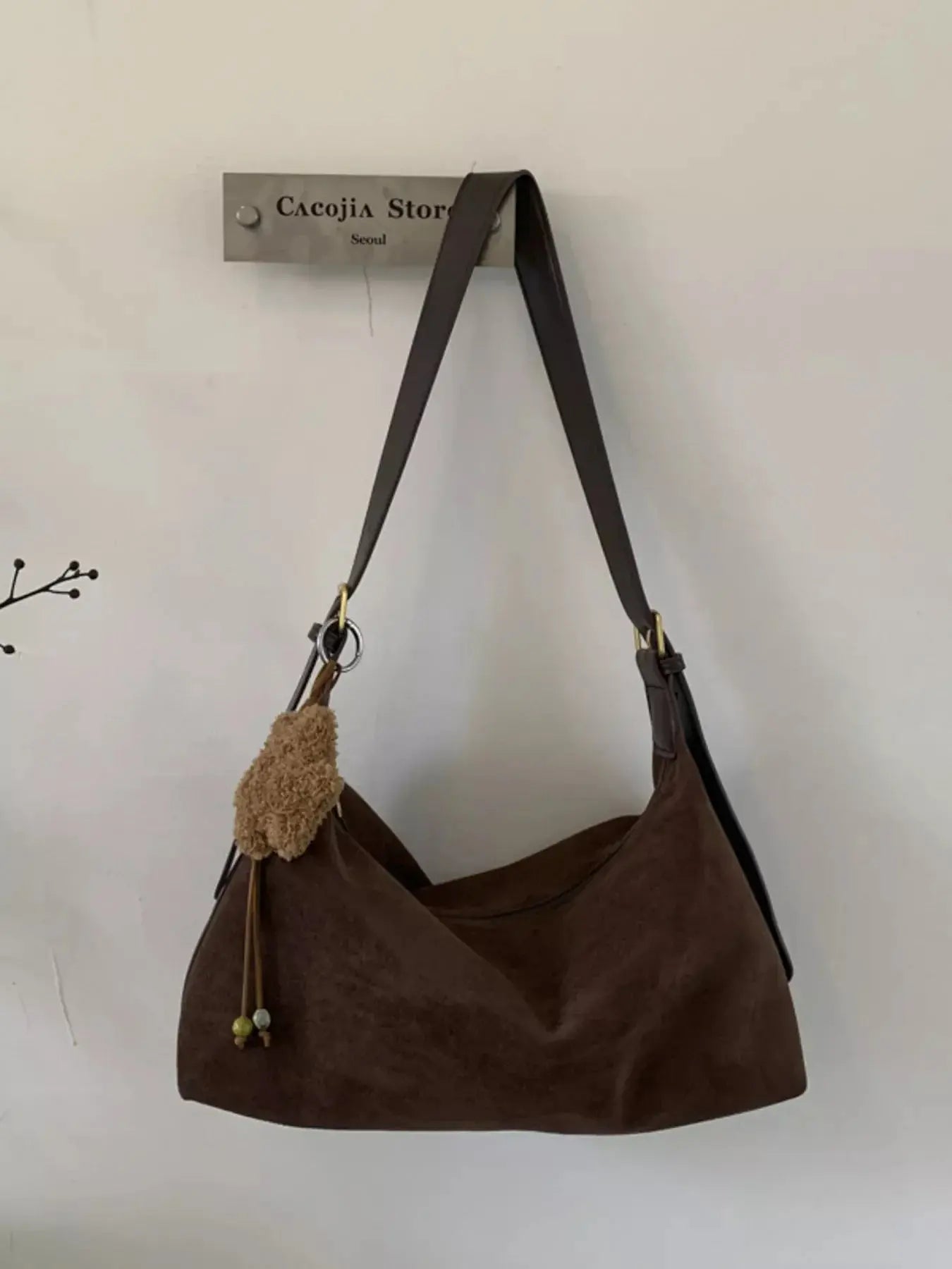 Solid Color Suede Hobo Crossbody Bag Simply Love