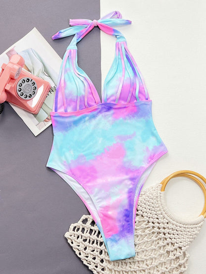 Tie-Dye Halter Neck One-Piece Swimsuit.