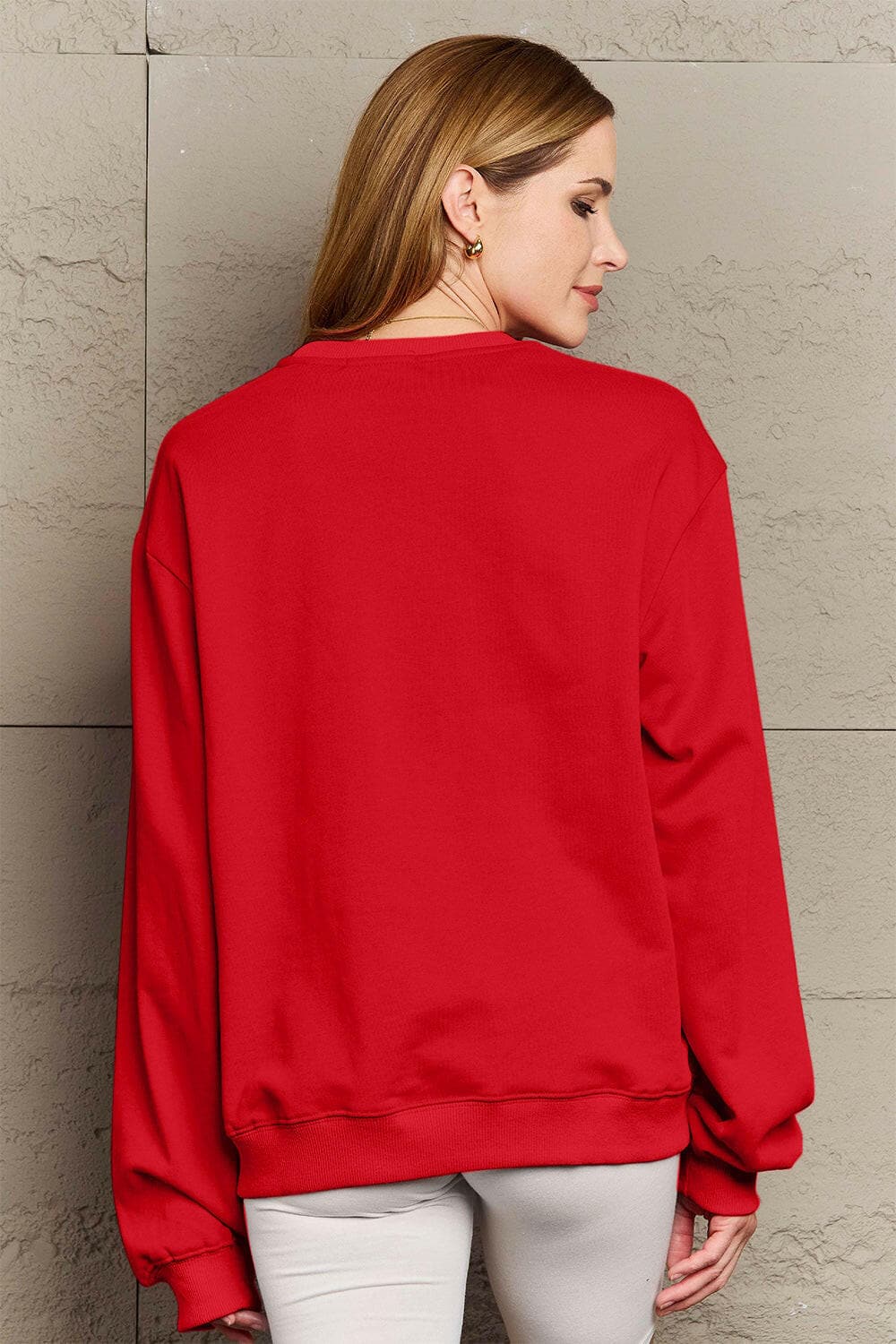 Simply Love Full Size SANTA'S FAVORITE Round Neck Sweatshirt.